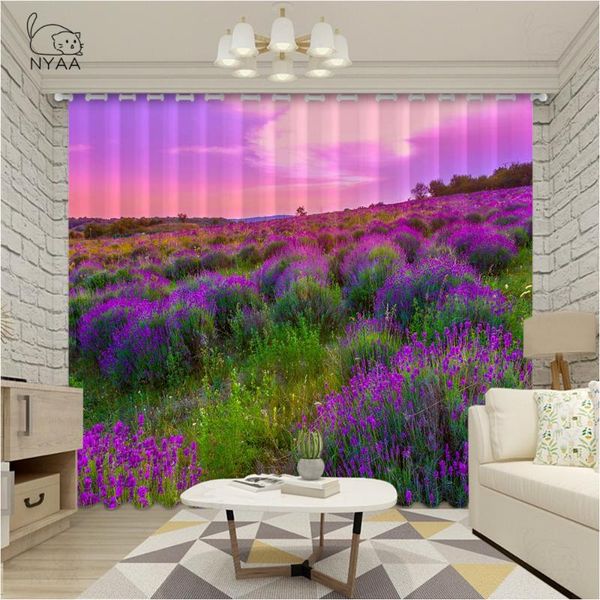 

curtain & drapes lavender field hills sunset 3d scenic window curtains blackout for living room bedroom kitchen drapery ultra-thin micro sha