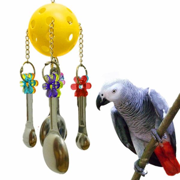 

pet bird parrot ew parrot rope hanging braided budgie chew stainless steel spoons bite toy for parakeet cockatiel bird swing