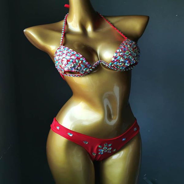 

push up rhinestone bikini 2021 crystal women swimwear hollow out diamond swimwsuit manual high end customized bathing sui