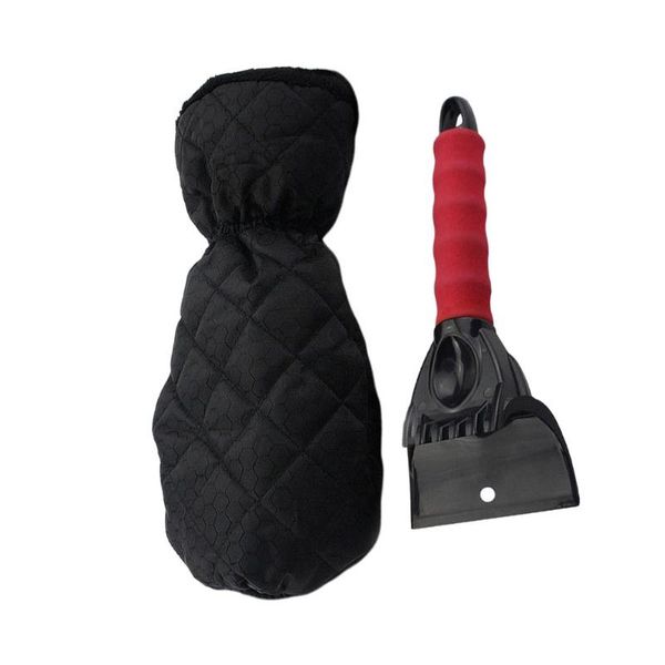 

travel & roadway product thickened thermal car de-icing spatula plastic ice shovel for vehicles (black gloves + red shovel)