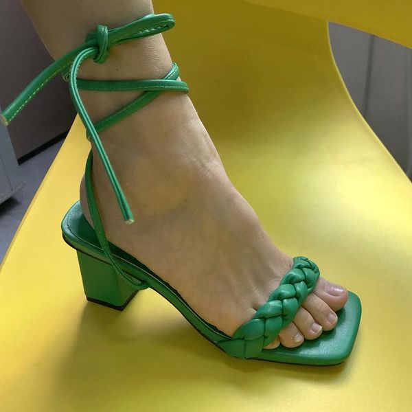 

dress shoes fashion women weave sandals square high heel lace up gladiator narrow band back strap sandal, Black