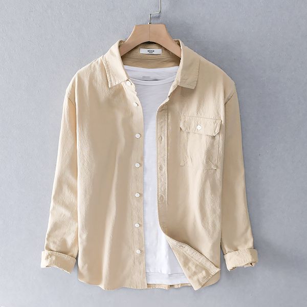 

2021 comfortable long-sleeved casual square neck cotton shirts for men solid spring chemise men's shirt 82gd, Black