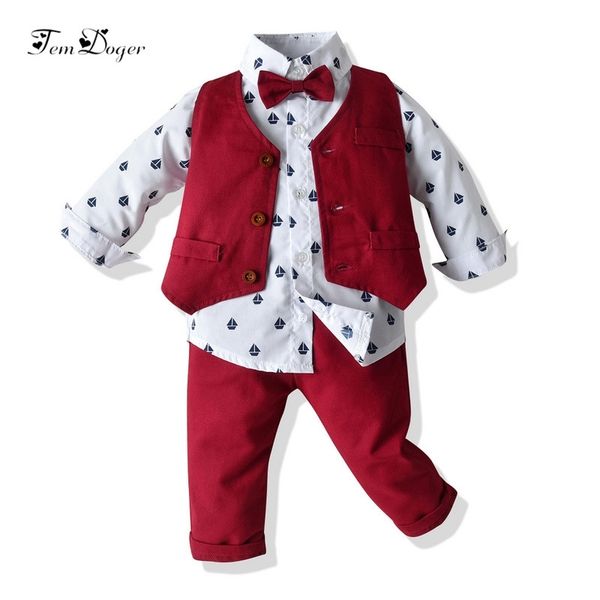 

tem doger autumn baby boys clothes set tie shirts+pants+vest 3pcs set newborn boy gentleman clothes baby boy outfits suit 210309, White
