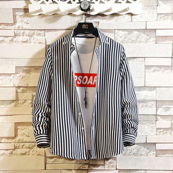 

casual stripe long sleeve fashion men's shirt, White;black