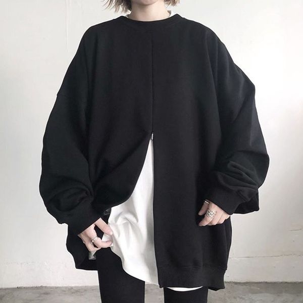 

2021 new ordinary black harajuku sweater long sleeve autumn chic split women casual shirt winter hat 9lfy