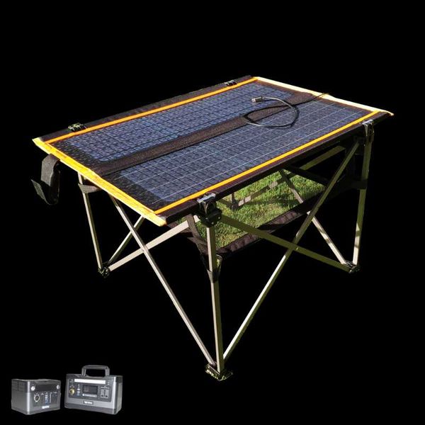 

camp furniture drink on foot solar table camping