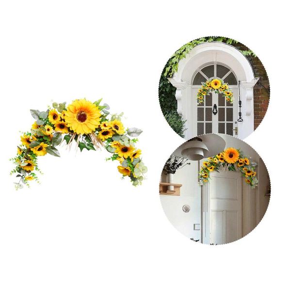 

decorative flowers & wreaths simulation leaf sunflower wreath garland hanging pendants for wedding home decoration accessories