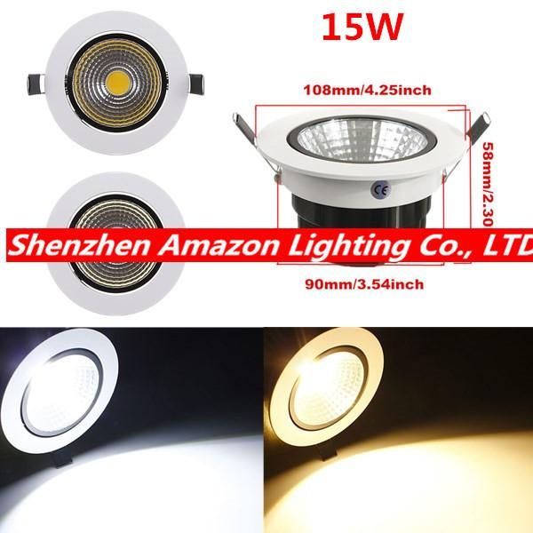 

downlights 20pcs dhl cob led down light 15w recessed ceiling downlight lamp 85-265v warm white/cold white indoor