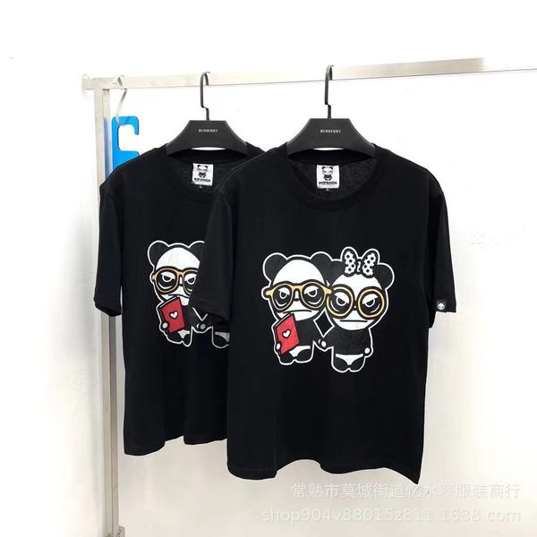 

t shirt guochao hipanda hello panda hand in printed short sleeve casual loose couple half, White;black