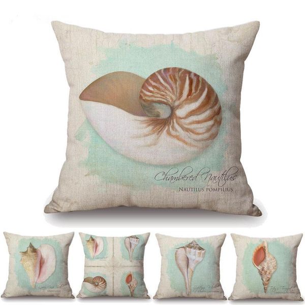 

cushion/decorative pillow marine animals conch shell cushion cover vintage art throw case 45x45cm beige linen sofa decoration