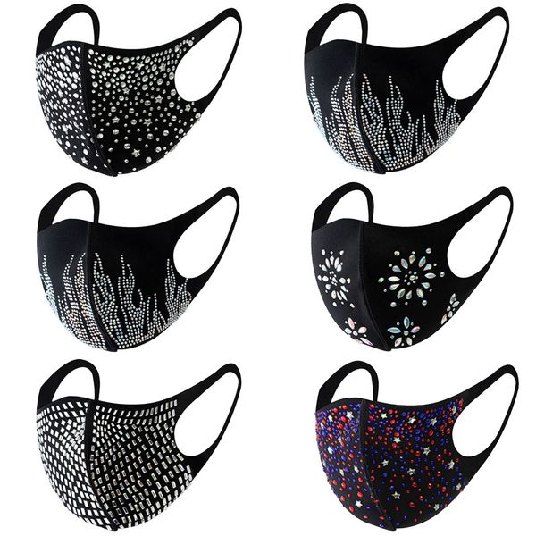 Máscara facial 2021 Moda Strass Sequin Bling Máscaras para Homens Mulheres Rhinestones Preto Dustproof Haze Algodão Facemask