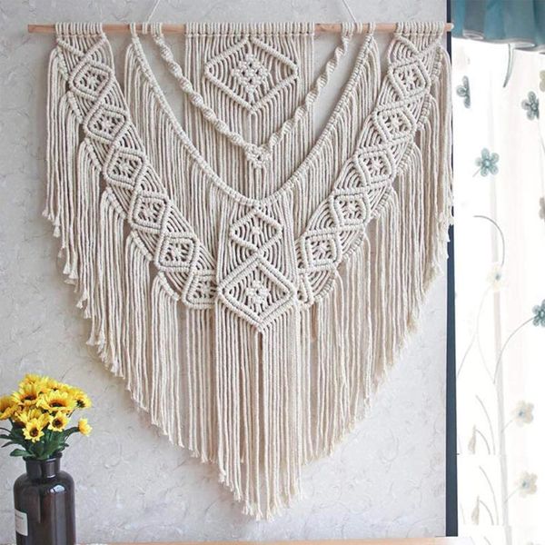 

tapestries macrame wall hanging decor boho woven home decoration for bedroom living room gallery geometirc handmade ornaments 35"x23.6&