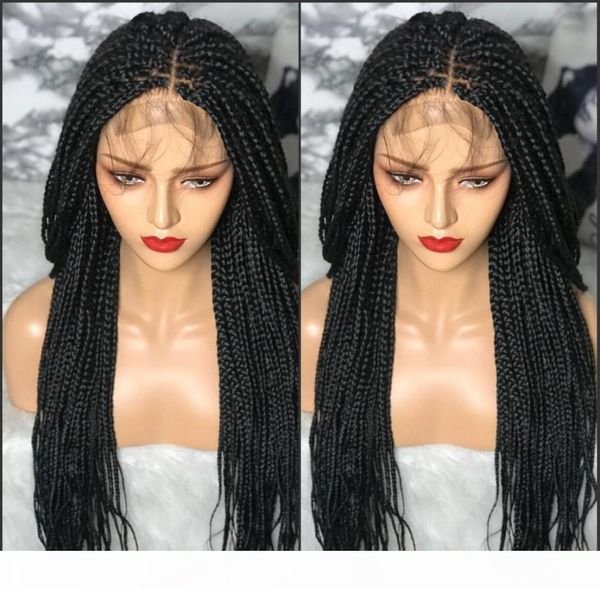 

22inch long braided box braids wig with baby hair natural black synthetic braiding hair lace front wig for african black women
