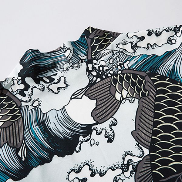 

aelfric 2021 new eden summer japanese kimono jacket oversized fish seawaves print hip hop japan streetwear front open coat harajuku qa6b, Black;brown
