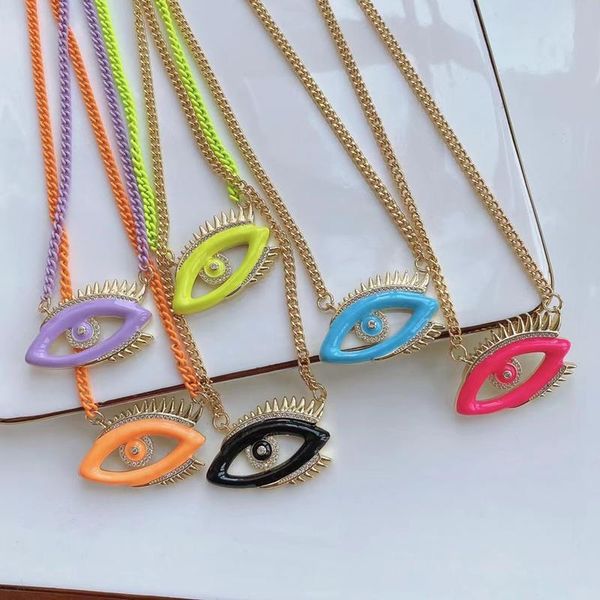 

pendant necklaces 2021 arrival gold color plated cz pave evil eye necklace enamel chain jewelry wholesale, Silver