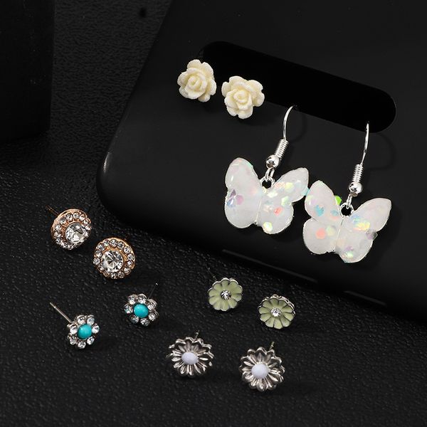 

ez2484 jewelry fashion resin butterfly flower earrings 6 pairs suit, Silver