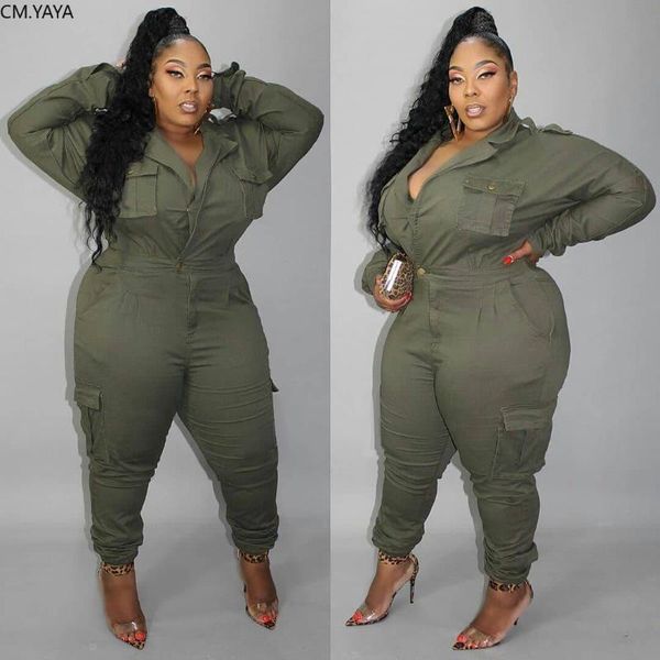 

women's jumpsuits & rompers 2021 winter women plus size turn down collar long sleeve night club solid color one piece suit gl190, Black;white