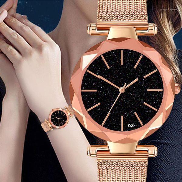 

wristwatches luxury gmt rose gold women watches starry sky female wristwatch life waterproof rhinestone clock relogio feminino montre femme*, Slivery;brown
