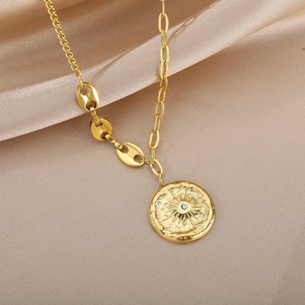 

chains gold sunflower necklaces for women men stainless steel chain chocker sun flower necklace fashion christmas jewelry gift 2021 bff, Silver