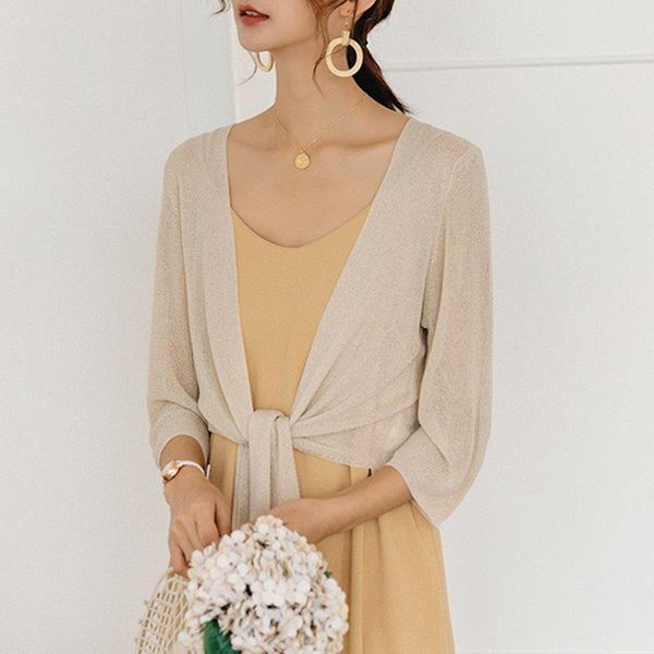 

women's sweaters 2021 summer woman cardigan solid ice silk knitwear cape air conditioner sunscreen shirt beach causal knitted outerwear, White;black