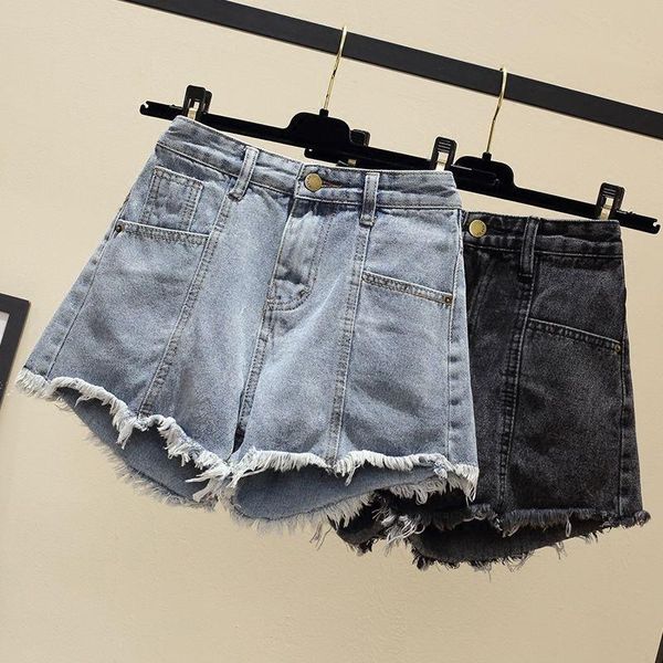 

women's jeans denim shorts 2021 spring and summer korean version of loose high waist a-line wild wide-leg pants with edges, Blue