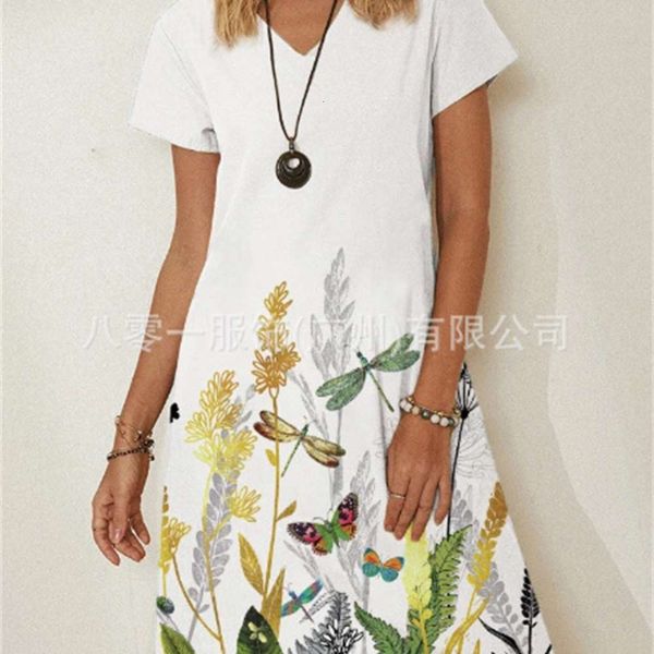 

women's digital cartoon flower printed button v-neck short sleeve dress, Black;gray