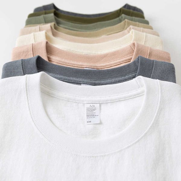 

cotton 260g xinjiang khaki solid color t-shirt men's and women's blank loose round neck short sleeve fashion brand, White;black