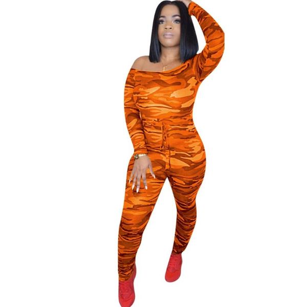 

women's jumpsuits & rompers women long sleeve off shoulder camouflage high waist pencil skinny bodycon casual green orange playsuit, Black;white