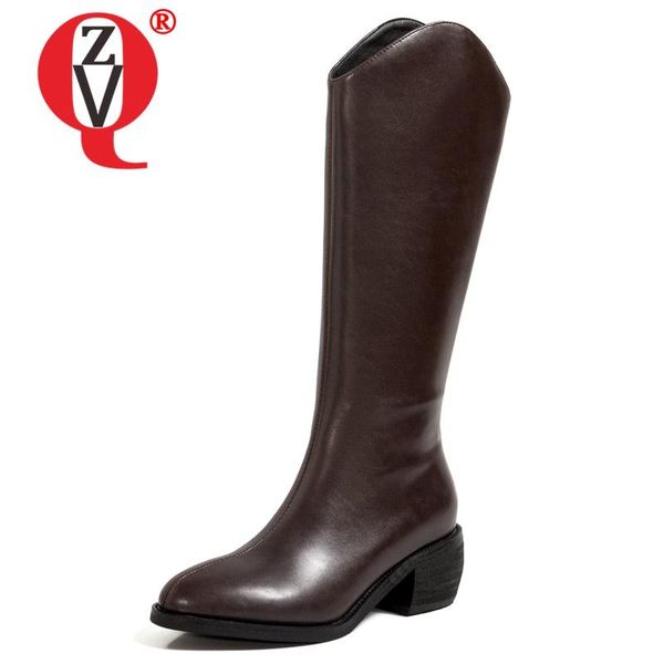 

boots zvq women genuine leather leisure mid fashion style ventilation concise comfortable mature soft solid color zipper, Black