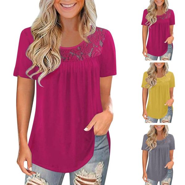 

women's t-shirt lace solid tshirt oversized female short sleeve t-shirts for summer 2021 plus size tee shirt o-neck, White