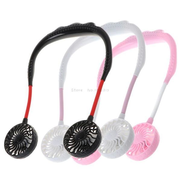 

electric fans hands-neck band hanging fan usb rechargeable dual mini air cooler 3 speed adjustable