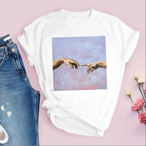 

women graphic aesthetic kawaii painting fashion cartoon hand cute print lady tees clothing female t shirt womens t shirt, White