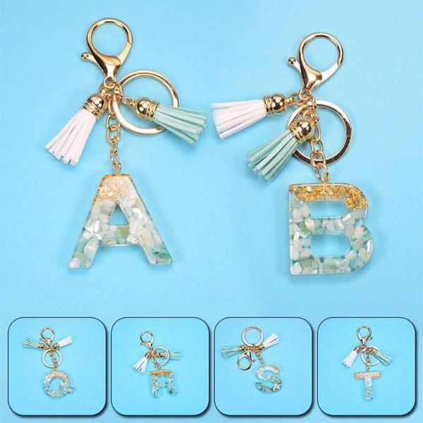 

bag parts & accessories 26 letters creative fashion resin keychains for women gold foil decor pendant charms handbag tassel key rings, Black