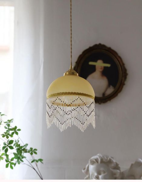 

french glass tassel chandelier study bedroom bedside bay window balcony light