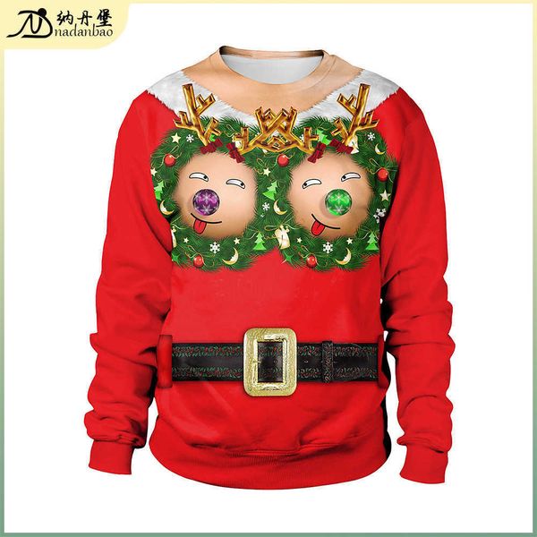 

new clothing 3d open chest digital printing fashion loose long sleeve lovers' sweater, Black