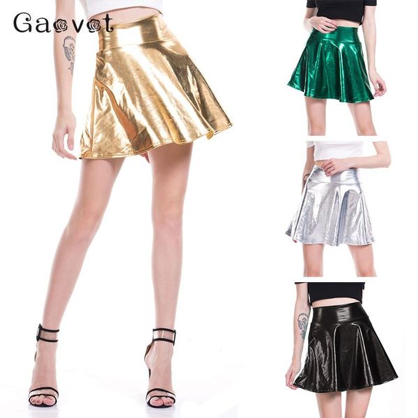 

skirts gaovot leather women skirt a line mini holographic skater pleated woman fashion 2021 womens, Black