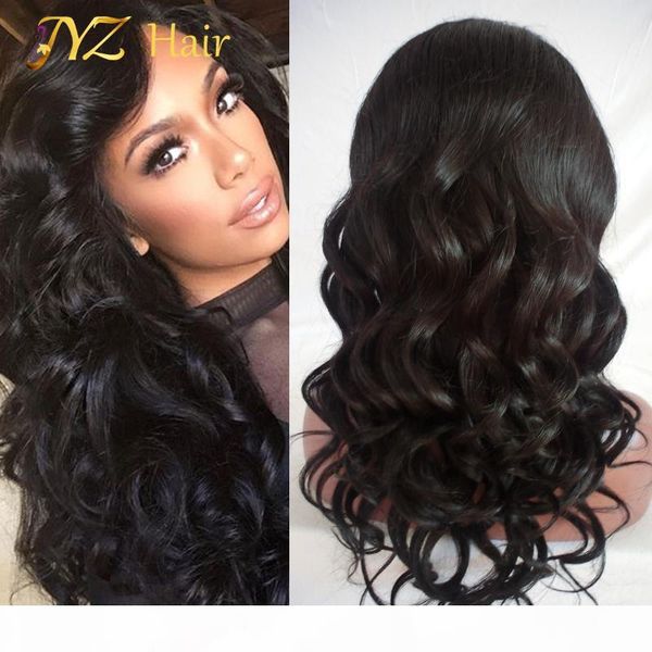

jyz 100% unprocessed virgin brazilian loose wave wig with baby hair brazilian glueless full lace human hair wigs for black women wavy wig, Black;brown