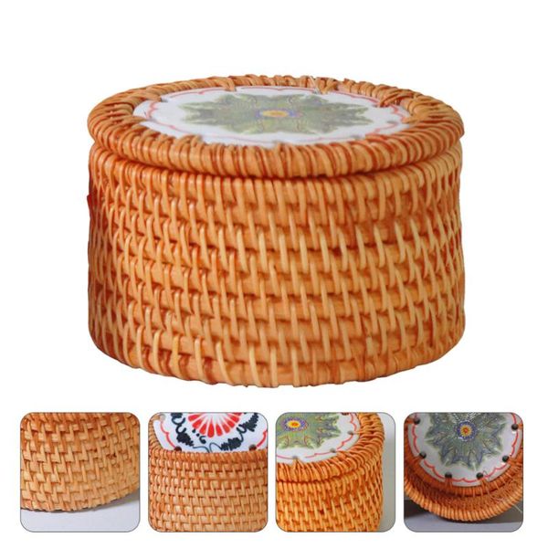 

1pc rattan woven storage basket household wastepaper basket (random style)