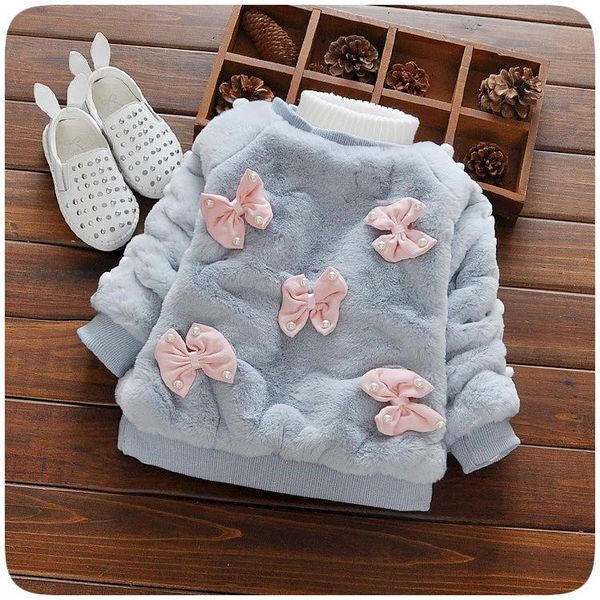 

pullover sweet baby girls coat bow infant sweater fake fur born fall clothes pearl christening party cardigan, Blue