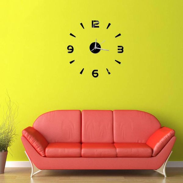 

3d diy wall clock modern acrylic arabic numeral wall clock for home living room bedroom decoration-black(battery not included)