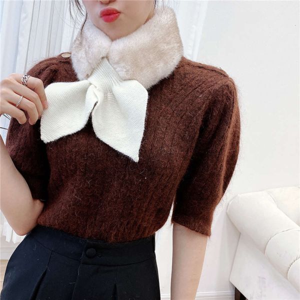 

peach heart hairy women's korean version autumn and winter warm knitted splicing imitation rex rabbit hair plush scarf, Blue;black