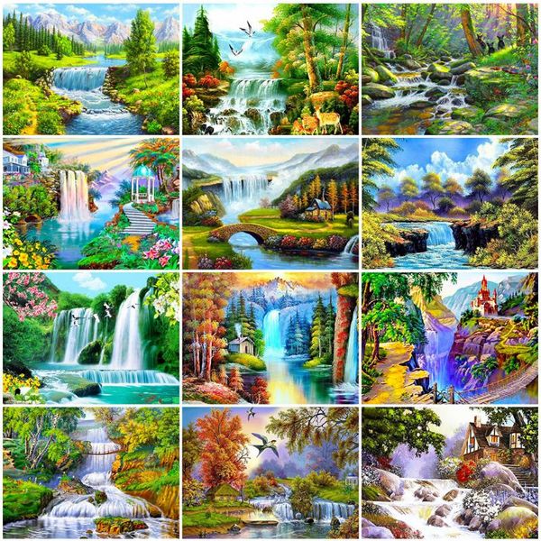 

diamond painting evershine 5d diy embroidery waterfall rhinestones pictures tree landscape mosaic sale home decoration