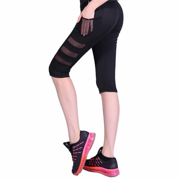 

yoga outfits women high waist gym legging calf-length pants pant sport leggings fitness girl black mesh 3/4, White;red