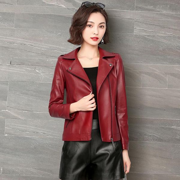 

women's leather & faux haining short motorcycle jacket 2021 spring and autumn slim korean sheep, Black