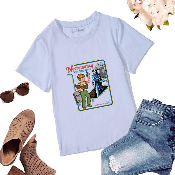 

women's t-shirt cartoon girl graphic tees summer arrival soft funny necromancy for beginners pattern printing, White