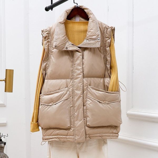 

2021 winter korean off-season white duck down et women's short lace vt, Black