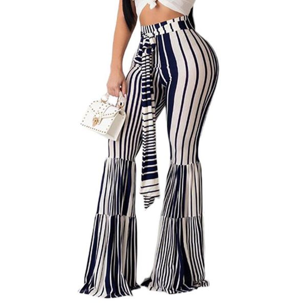 

women's pants & capris casual striped women 2021 spring high waist african flare long trousers slim fit lady office workwear, Black;white