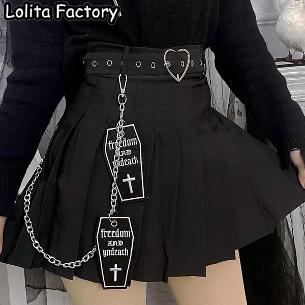 

skirts japanese harajuku wind black pleated skirt with waist band chain set lolita