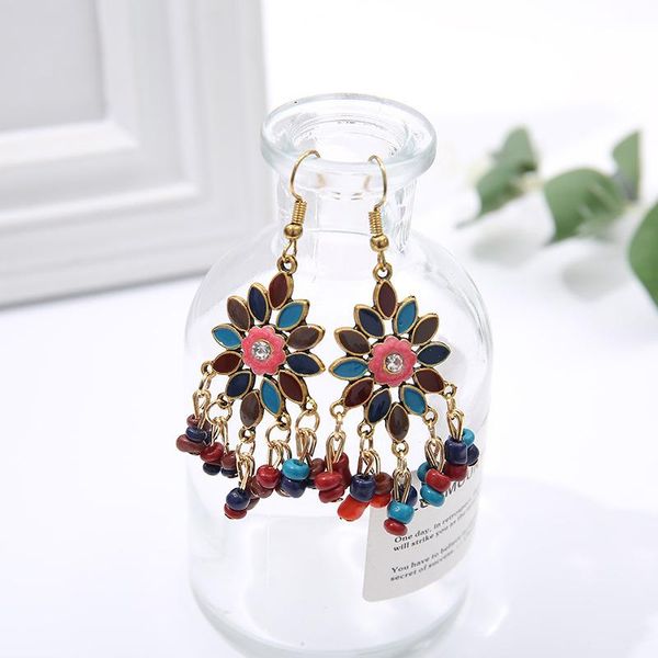 

dangle & chandelier bohemian colorful small flower short rice bead earrings for women fashion sweet drop oil rhinestone alloy earring jewelr, Silver