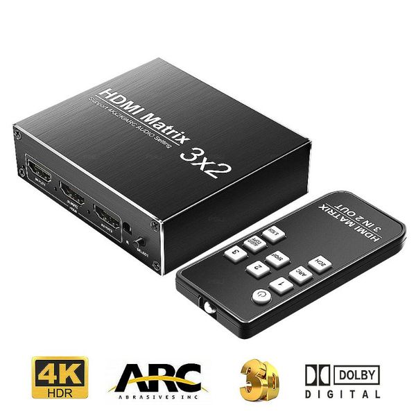 

audio cables & connectors matrix 3 in 2 out switch switcher 2.0 4k 60hz hdr hdcp1.4 3x2 extractor arc for xbox hdtv ps3 ps4 projector